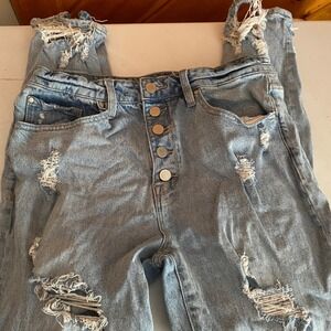 Altar'd State Women's Light Wash Distressed Button Fly Jeans Size 11